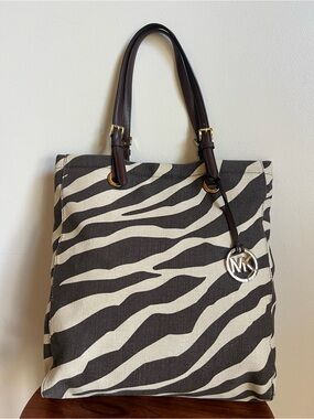 MICHAEL Michael Kors Zebra Print Shoulder Bag - brown and Cream